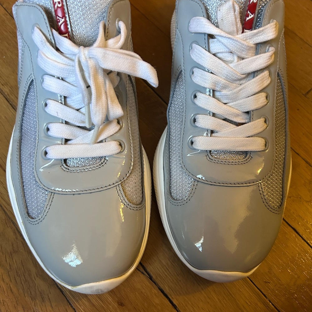 Prada Men's Light Gray Patent Sneakers